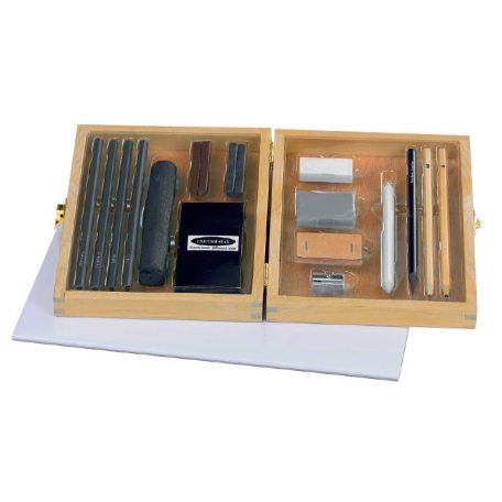 Crelando Charcoal Set 26 részes grafikai szénrajz, rajzszén készlet, fa tároló dobozban 