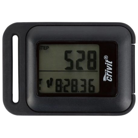 Crivit Pedometer, digitális lépésszámláló 3D érzékelővel, LCD kijelzővel, lépésszám, távolság, futási idő, sebesség, kalóriafogyasztás, zsírégetés, hőmérséklet és idő kijelzésére