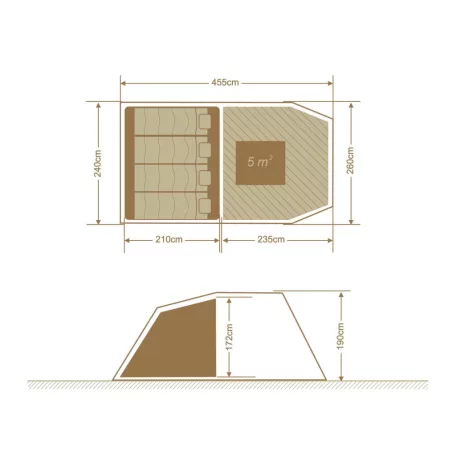 Crivit Sports 4 személyes (négyszemélyes) családi sátor, fesztiválsátor, kempingsátor 1 hálófülkével, nappalival, rovarhálóval 455 x 260 x 190 cm
