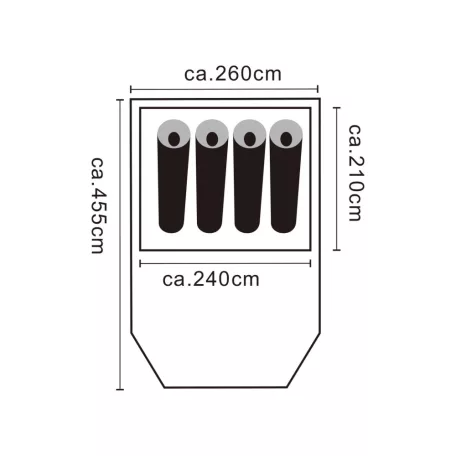 Crivit Sports 4 személyes (négyszemélyes) családi sátor, fesztiválsátor, kempingsátor 1 hálófülkével, nappalival, rovarhálóval 455 x 260 x 190 cm