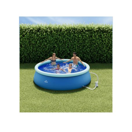 CRIVIT KORFU VF 300 x 76 cm puhafalú, 3618L felfújható peremű kerti medence 1200 liter / óra papírszűrős vízforgatóval, sötétkék