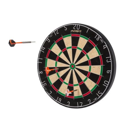 Crivit 457 x 40 mm szizál darts tábla, 45.7 cm 4 kg hagymányos sisal rost dart tábla, edzett acéldróttal, 3 dart nyíllal, start vonallal