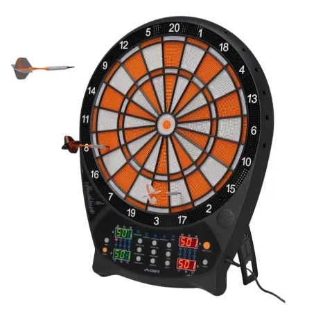 Crivit FN elektromos darts tábla 4 db világító LED kijelzővel, 3x4 dart szettel, hálózati adapterrel 100 pótheggyel (fehér-narancssárga)