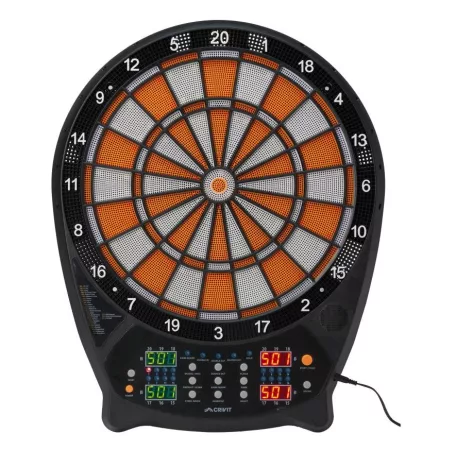 Crivit FN elektromos darts tábla 4 db világító LED kijelzővel, 3x4 dart szettel, hálózati adapterrel 100 pótheggyel (fehér-narancssárga)