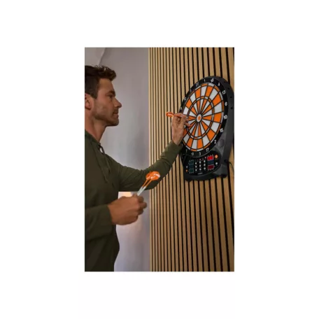 Crivit FN elektromos darts tábla 4 db világító LED kijelzővel, 3x4 dart szettel, hálózati adapterrel 100 pótheggyel (fehér-narancssárga)