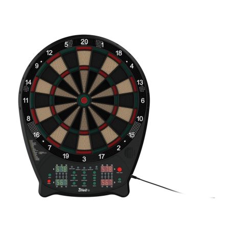 Crivit FS elektromos darts tábla 4 db világító LED kijelzővel, 3x4 dart szettel, hálózati adapterrel 100 pótheggyel (fekete-sárga)