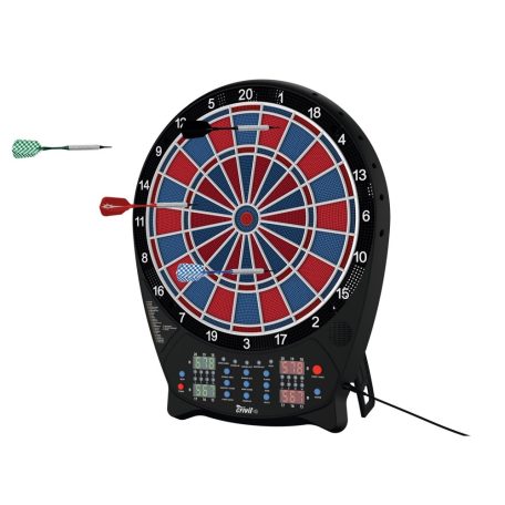 Crivit PK elektromos darts tábla 4 db világító LED kijelzővel, 3x4 dart szettel, hálózati adapterrel 100 pótheggyel (piros-kék)