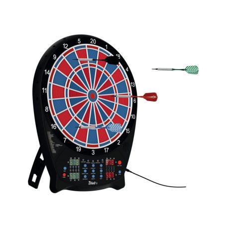 Crivit PK elektromos darts tábla 4 db világító LED kijelzővel, 3x4 dart szettel, hálózati adapterrel 100 pótheggyel (piros-kék)