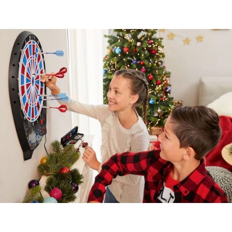 Crivit PK elektromos darts tábla 4 db világító LED kijelzővel, 3x4 dart szettel, hálózati adapterrel 100 pótheggyel (piros-kék)