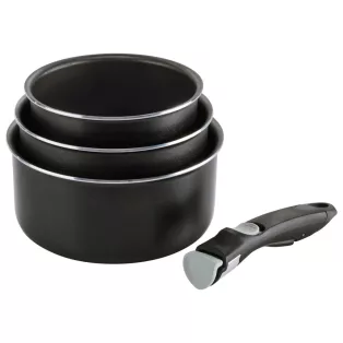   Crivit 474415 ILAG 4 részes alumínium lábas szett, 3 db (1.2L / 1.9L / 2.6L) lábos tapadásmentes bevonattal, levehető nyéllel