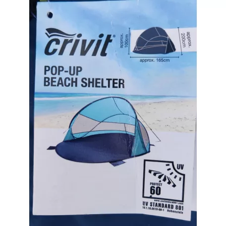 Crivit 165 x 100 x 200 cm kétszemélyes Pop-Up sátor, strandsátor szél- és UV60 napvédelem kék