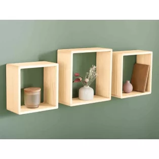   Livarno Home Cube Shelf Set, 3 darabos natúr fa polckocka készlet, kocka polc szett 23 x 23 / 25.5 x 25.5 / 28.5 x 28.5 cm