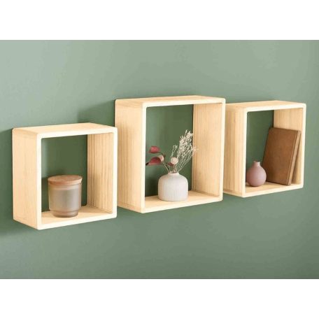 Livarno Home Cube Shelf Set, 3 darabos natúr fa polckocka készlet, kocka polc szett 23 x 23 / 25.5 x 25.5 / 28.5 x 28.5 cm