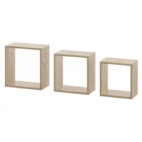 Livarno Home Cube Shelf Set, 3 darabos natúr fa polckocka készlet, kocka polc szett 23 x 23 / 25.5 x 25.5 / 28.5 x 28.5 cm