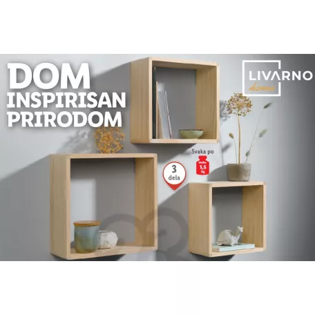 Livarno Home Cube Shelf Set, 3 darabos natúr fa polckocka készlet, kocka polc szett 23 x 23 / 25.5 x 25.5 / 28.5 x 28.5 cm