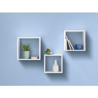   Livarno Home Cube Shelf Set WH, 3 darabos fehér polckocka készlet, fa kocka polc szett 24 x 24 / 27 x 27 / 30 x 30 cm