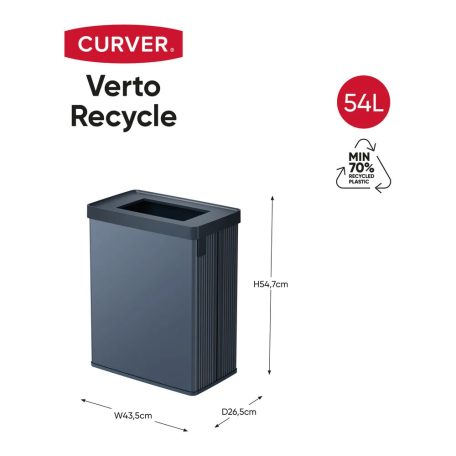 Keter Curver VERTO Recycle 54L háztartási szemetes, 54 literes szemétgyűjtő, szemeteskosár, kék-szürke, újrahasznosított műanyag