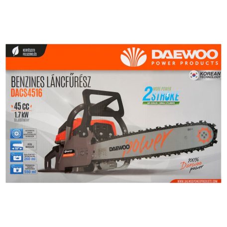 Daewoo DACS 4516 benzines 40 cm 1.7 kW / 2.3 LE / 45 ccm benzinmotoros láncfűrész, 45 cm3 kétűtemű fűrészgép 16" láncvezetővel (DACS4516)