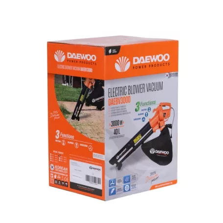 Daewoo DAEBV3000 elektromos (vezetékes) 3000W 3 az 1-ben lombszívó / lombfúvó / mulcsoló 40L gyűjtőzsákkal 