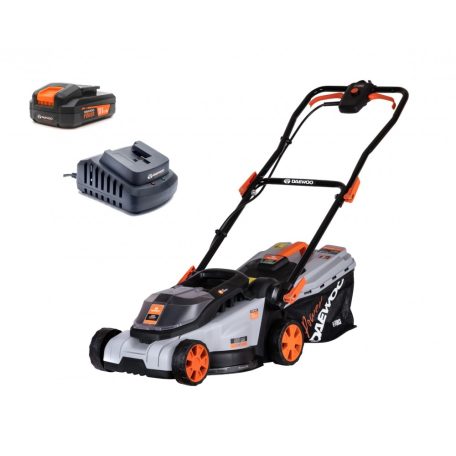 Daewoo DALLM18-320 18V 2Ah vezeték nélküli akkus, akkumulátoros fűnyíró 32 cm, 35L gyűjtőzsákkal, akkuval és töltővel