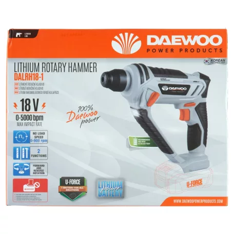 Daewoo DALRH18-1 SOLO SDS Plus tokmányos akkus, 18V 1.2J 9.9 Nm akkumulátoros fúrókalapács, ütvefúró, fúrógép, akku és töltő nélkül