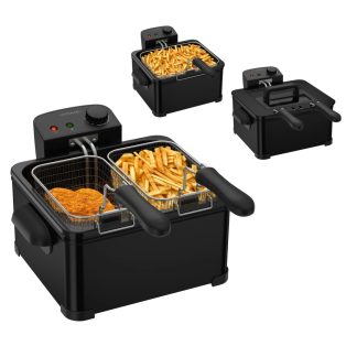   HOME / Hauser Deep Fry MAX BLACK nemesacél, fekete 4L 2000W olajsütő, hidegzónás 4 literes családi fritőz 3 kosárral 2 x 0.6 kg + 1 x 1.2 kg sütőlapacitással (DF-G360B / HGOLS4 / DFS-430 / ODF-17401 / FR-3195)
