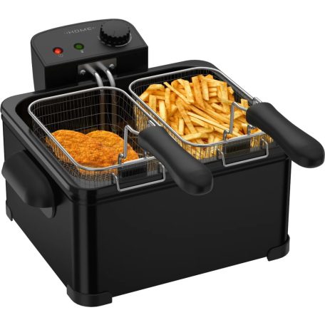 HOME / Hauser Deep Fry MAX BLACK nemesacél, fekete 4L 2000W olajsütő, hidegzónás 4 literes családi fritőz 3 kosárral 2 x 0.6 kg + 1 x 1.2 kg sütőlapacitással (DF-G360B / HGOLS4 / DFS-430 / ODF-17401 / FR-3195)