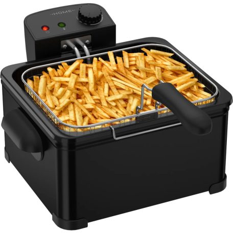 HOME / Hauser Deep Fry MAX BLACK nemesacél, fekete 4L 2000W olajsütő, hidegzónás 4 literes családi fritőz 3 kosárral 2 x 0.6 kg + 1 x 1.2 kg sütőlapacitással (DF-G360B / HGOLS4 / DFS-430 / ODF-17401 / FR-3195)