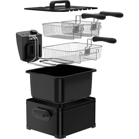 HOME / Hauser Deep Fry MAX BLACK nemesacél, fekete 4L 2000W olajsütő, hidegzónás 4 literes családi fritőz 3 kosárral 2 x 0.6 kg + 1 x 1.2 kg sütőlapacitással (DF-G360B / HGOLS4 / DFS-430 / ODF-17401 / FR-3195)