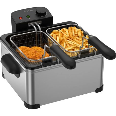 HOME / Hauser Deep Fry MAX nemesacél, inox 4L 2000W olajsütő, hidegzónás 4 literes családi fritőz 3 kosárral 2 x 0.6 kg + 1 x 1.2 kg sütőlapacitással (HGOLS4 / DFS-430 / ODF-17401 / FR-3195)