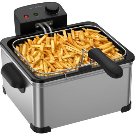 HOME / Hauser Deep Fry MAX nemesacél, inox 4L 2000W olajsütő, hidegzónás 4 literes családi fritőz 3 kosárral 2 x 0.6 kg + 1 x 1.2 kg sütőlapacitással (HGOLS4 / DFS-430 / ODF-17401 / FR-3195)