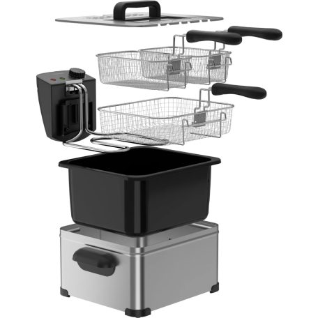 HOME / Hauser Deep Fry MAX nemesacél, inox 4L 2000W olajsütő, hidegzónás 4 literes családi fritőz 3 kosárral 2 x 0.6 kg + 1 x 1.2 kg sütőlapacitással (HGOLS4 / DFS-430 / ODF-17401 / FR-3195)