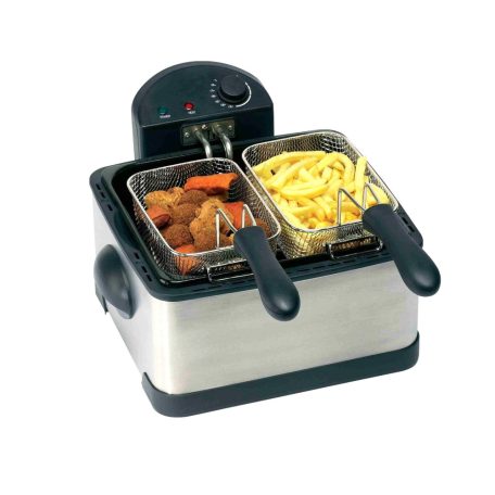 HOME / Hauser Deep Fry MAX nemesacél, inox 4L 2000W olajsütő, hidegzónás 4 literes családi fritőz 3 kosárral 2 x 0.6 kg + 1 x 1.2 kg sütőlapacitással (HGOLS4 / DFS-430 / ODF-17401 / FR-3195)