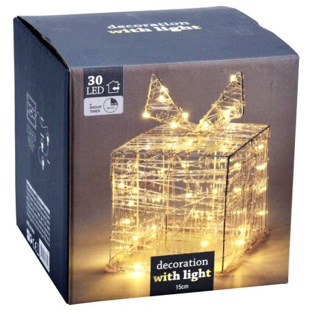 Decoration Lightning 15 x 15 x 15 cm LED-es, fém vázas, világító ajándékdoboz, karácsonyi dekoráció 30 db melegfehér leddel