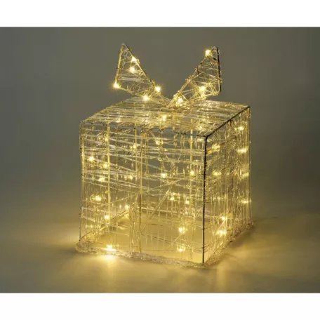 Decoration Lightning 15 x 15 x 15 cm LED-es, fém vázas, világító ajándékdoboz, karácsonyi dekoráció 30 db melegfehér leddel