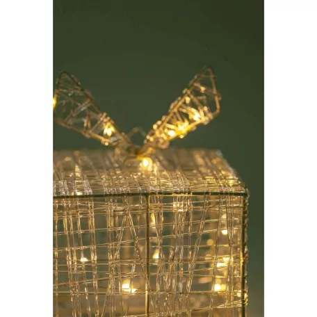 Decoration Lightning 15 x 15 x 15 cm LED-es, fém vázas, világító ajándékdoboz, karácsonyi dekoráció 30 db melegfehér leddel