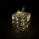 Decoration Lightning 15 x 15 x 15 cm LED-es, fém vázas, világító ajándékdoboz, karácsonyi dekoráció 30 db melegfehér leddel