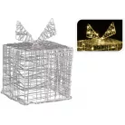 Decoration Lightning 15 x 15 x 15 cm LED-es, fém vázas, világító ajándékdoboz, karácsonyi dekoráció 30 db melegfehér leddel