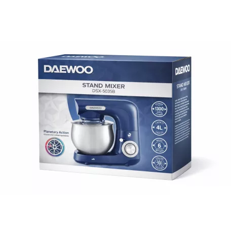 Daewoo DSX-5035B mélykék 1300W 4L planetáris mixer, konyhai robotgép, 6 sebességfokozattal, 4 literes inox keverőtállal
