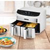   N8WERK DS-12121 XXL dupla, kétzónás, kétkosaras Air Fryer, fehér - inox forrólevegős, olajmentes olajsütő, fritőz 2400W 7L, 10 program