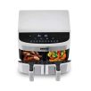   N8WERK DS-12121 XXL dupla, kétzónás, kétkosaras Air Fryer, fehér - inox forrólevegős, olajmentes olajsütő, fritőz 2400W 7L, 10 program