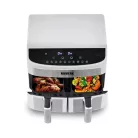 N8WERK DS-12121 XXL dupla, kétzónás, kétkosaras Air Fryer, fehér - inox forrólevegős, olajmentes olajsütő, fritőz 2400W 7L, 10 program