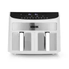 N8WERK DS-12121 XXL dupla, kétzónás, kétkosaras Air Fryer, fehér - inox forrólevegős, olajmentes olajsütő, fritőz 2400W 7L, 10 program