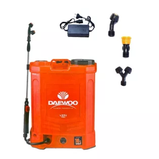    Daewoo DABS16K 16L (16 literes) elektromos, akkumulátoros, 12V 8Ah akkus háti permetező, permetezőgép 3 szórófejjel