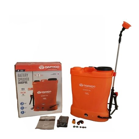 Daewoo DABSP16L 16L (16 literes) elektromos, akkumulátoros, 12V 8Ah akkus háti permetező, permetezőgép 4 szórófejjel