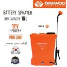 Daewoo DABSP16L 16L (16 literes) elektromos, akkumulátoros, 12V 8Ah akkus háti permetező, permetezőgép 4 szórófejjel
