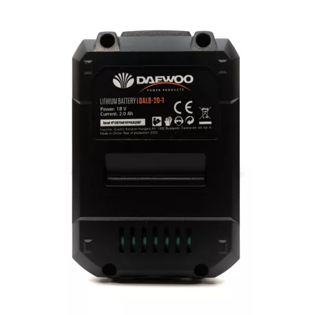 Daewoo U-FORCE 18V / 20V 2Ah akku és töltő szett - DALCH-25-1 21V 2.5A hálózati gyorstöltő + Daewoo DALB-20-1 li-ion 18V / 20V 2Ah akkumulátor