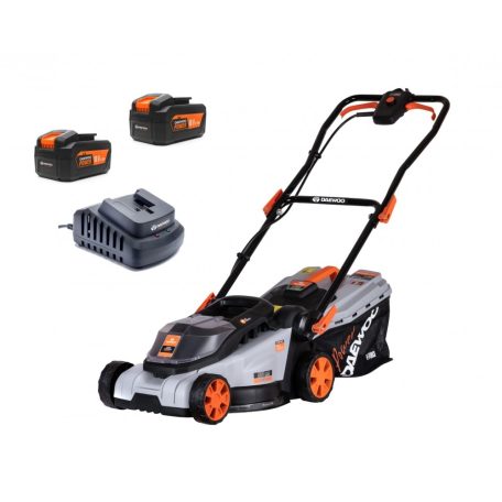 Daewoo DALLM18-320 XL 2 x 18V 4Ah vezeték nélküli DUPLA akkus, akkumulátoros fűnyíró 32 cm, 35L gyűjtőzsákkal, 2 db akkuval és töltővel (OB-5115621+4AH)