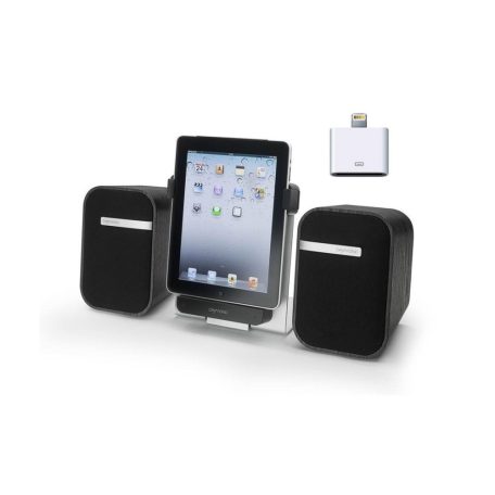 Daymond D.13.003 iPhone / iPod / iPad SoundSystem, sztereó hangszóró szett, hangfal pár FM rádióval, Apple 30 pin - lightning csatlakozóval