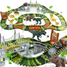 PlayFellow Crate Road Dino Track 216 elemű Dinoszaurusz / Dinopark autópálya készlet 8 dínóval és 1 db elemes, világító autóval
